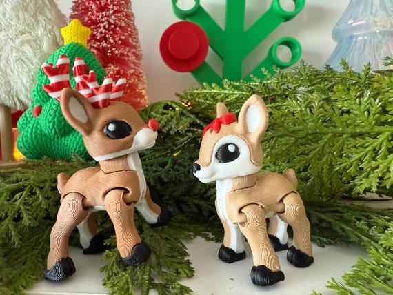 Rudolph and Clarice Reindeer Pair Adorable Articulated Christmas