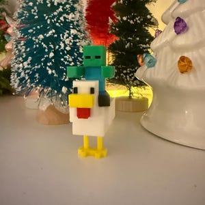 Minecraft Inspired Chicken Jockey – 3D Printed Mini Figure | Pixel Zombie on Chicken Toy | Gamer Desk Gift | Minecraft Party Favor