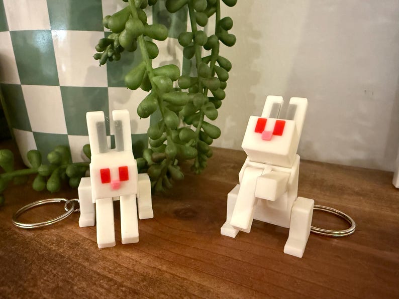 Minecraft-inspired Poseable Bunny Keychain - Etsy
