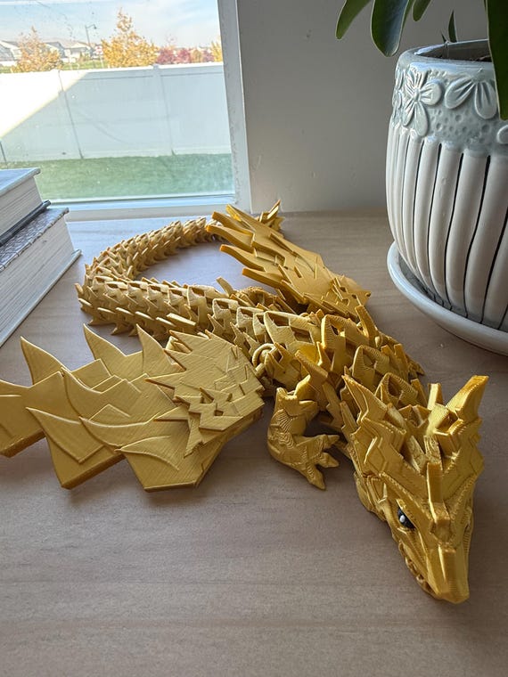 3D Printed Articulated Golden Dragon | Poseable Fantasy Figure - Etsy