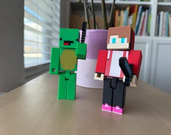 Op JJ en Mickey geïnspireerde blokpersonages | 3D-geprint pixelspeelgoed | Speelgoedcadeau voor kinderen | Figuur in blokstijl | Verzamelbaar personage