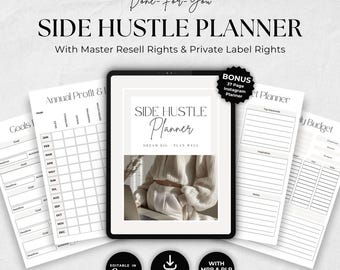 サイドハッスルプランナー | MRR PLR 中小企業向けデジタルプランナー + Instagram ボーナス (編集可能な Canva テンプレート)