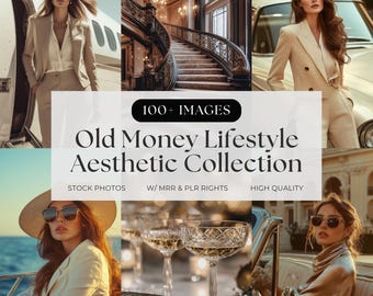 Old Money Stock Photos PLR MRR | Luxury Lifestyle Stock Images | Feminine Vintage Branding Photos for Social Media