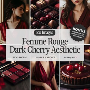 Luxe Cherry Red Aesthetic Photos, Red Girl Boss Instagram Posts, Dark Red Stock Photos for Instagram, Website & Faceless Branding, PLR MRR