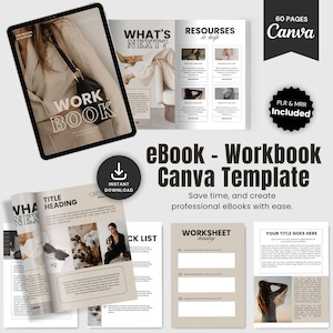 Canva eBook Vorlage PLR MRR, Bleimagnet Vorlage, Beige Ästhetik Workbook Vorlage Canva, Content Ersteller eBook Canva, Plr eBook Vorlage
