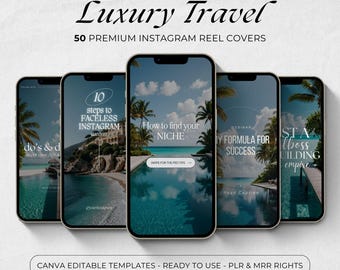 Luxusreise Instagram Reel Covers, Gesichtslose Instagram Vorlagen, Canva Editable (PLR MRR)