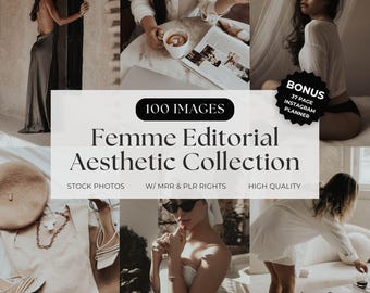 Feminine Editorial Stock Photos + Instagram Planner (PLR MRR License)