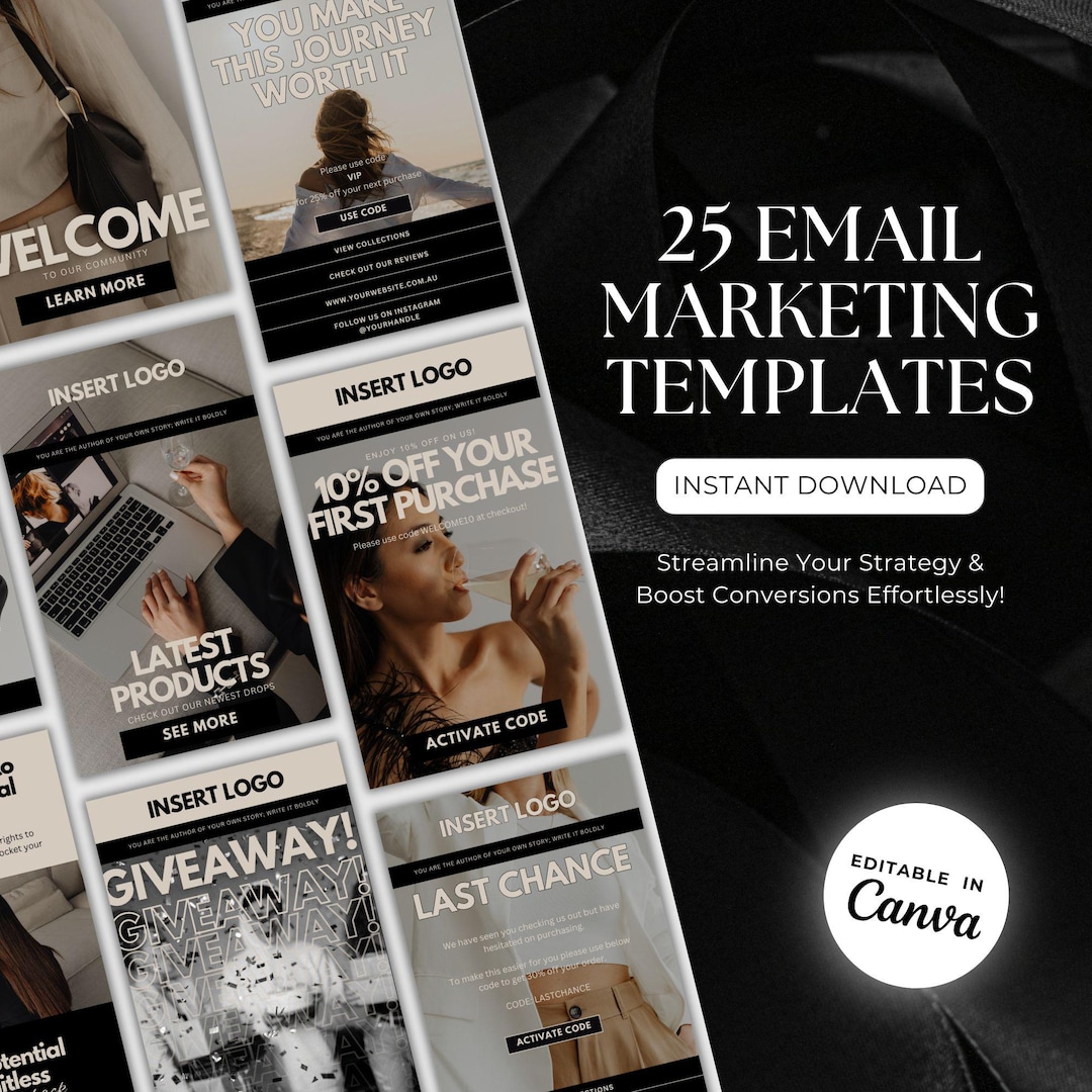create 200+ professionally designed email marketing... Email Marketing Templates for Digital Products | 25 Canva Email Flow ...