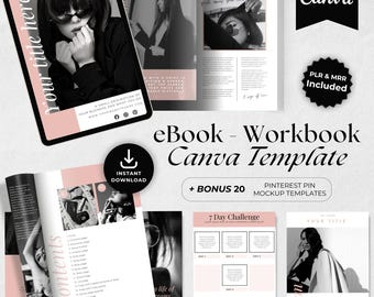Pink eBook Template, Coaching Workbook Template, Lead Magnet Canva Template, PLR MRR + 20 Pinterest Pin Templates