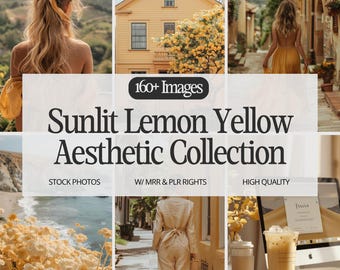 Sunlit Lemon Yellow Stock Photo Bundle: 160+ Faceless Lifestyle Images, Aesthetic Content for Digital Creators (MRR PLR Resell Rights)