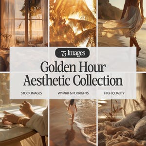 Golden Hour AI Stock Images Master Resell Rights, Social Media Content Bank Stock Photos Bundle MRR PLR, Faceless Digital Marketing Images