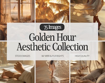 Golden Hour Stock Photos: AI Faceless Images, MRR PLR (Digital Download)