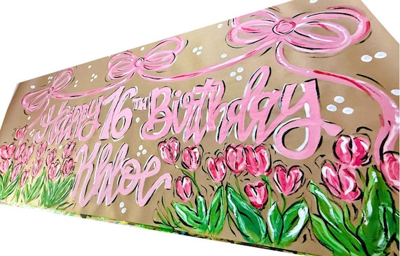 Birthday Banner - Custom Party Banner - Kraft Paper Banner - Hand painted Party Banner - Party Banner - Birthday - Paper Banner -