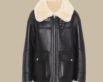 Women's Genuine Sheepskin Leather Shearling Jacket – Faux Fur Jacket