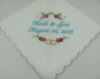 Wedding Handkerchiefs Wedding Gift Simply Sweet Hankies Embroidered Set of 2