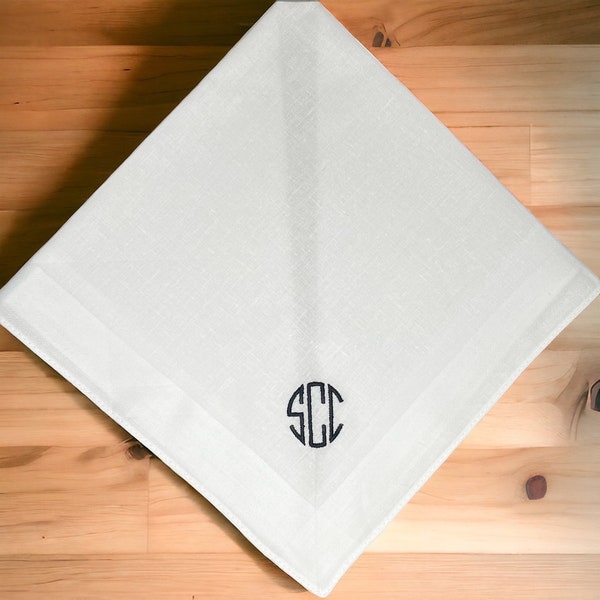 Monogrammed Handkerchief - Custom Handkerchief - Men's White Handkerchief - Vintage Gift