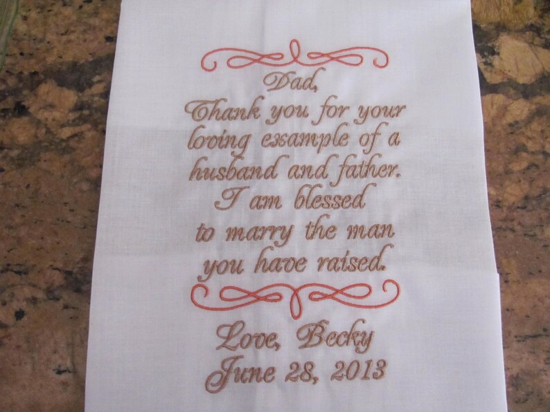Embroidered Handkerchiefs -Parents of the Bride Simply Sweet Hankies Parents of the Groom Set of 5 Personalized Wedding Gift