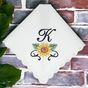 Sunflower Handkerchief - Custom Handkerchief - Bridal Handkerchief - Wedding Keepsake