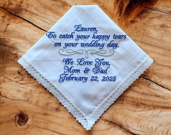 White cotton handkerchief for Bride. Her something blue. Simply Sweet Hankies