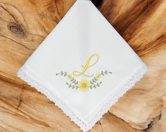 Yellow Daisy - Custom Handkerchief - Wedding Tradition - Bridal Handkerchief - For Happy Tears