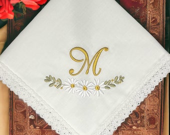 White Daisy - Custom Handkerchief - Wedding Tradition - Bridal Handkerchief - For Happy Tears