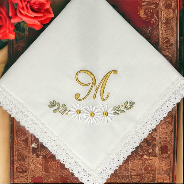 White Daisy - Custom Handkerchief - Wedding Tradition - Bridal Handkerchief - For Happy Tears