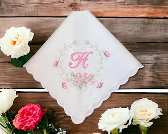 Floral Monogram - Embroidered Handkerchief - Wedding Gift - Simply Sweet Hankies