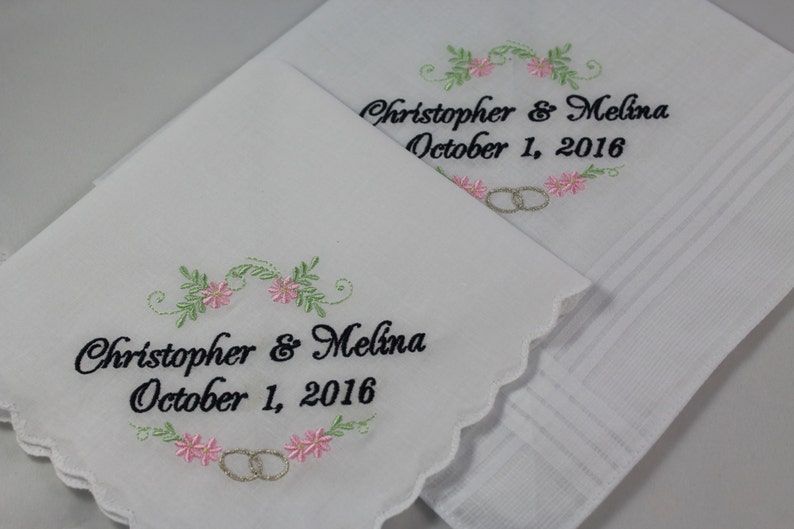 Wedding Handkerchiefs Wedding Gift Simply Sweet Hankies Embroidered Set of 2
