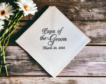 Papa of the Groom - Embroidered - Wedding Handkerchief - Wedding Gift - Simply Sweet Hankies