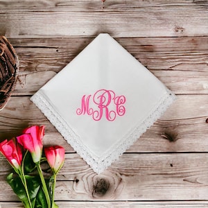 Monogram - Embroidered -Scalloped - Lace Handkerchief - Wedding Gift - Simply Sweet Hankies