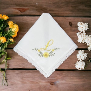 Yellow Daisy - Custom Handkerchief - Wedding Tradition - Bridal Handkerchief - For Happy Tears