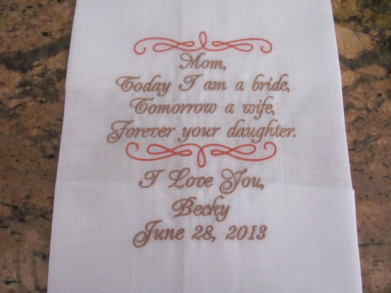 Embroidered Handkerchiefs -Parents of the Bride Simply Sweet Hankies Parents of the Groom Set of 5 Personalized Wedding Gift