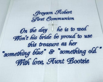 Custom Baptism Gift - Custom Christening Gift - Custom First Communion Gift - Custom Embroidery Handkerchief