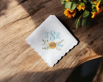 Sunflower Embroidered Wedding Handkerchief: Custom Bridal Keepsake