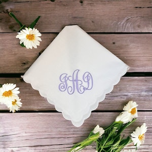 Monogram - Embroidered -Scalloped - Lace Handkerchief - Wedding Gift - Simply Sweet Hankies