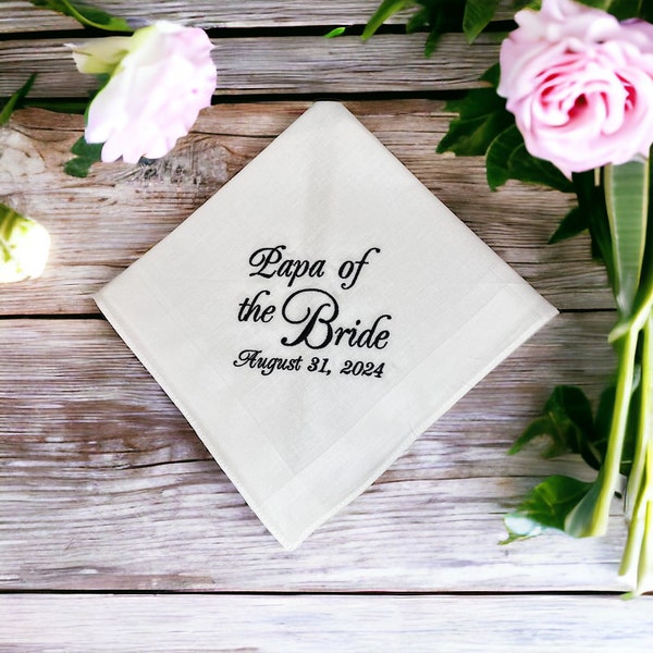 Papa of the Bride - Embroidered Handkerchief - Wedding Gift - Simply Sweet Hankies