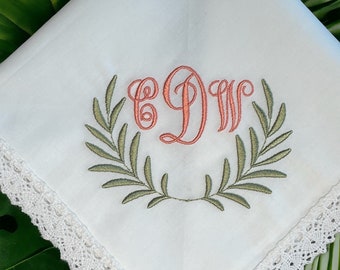 Olive Branch - Custom Handkerchief - Wedding Tradition - Bridal Handkerchief - For Your Happy Tears