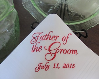 Father of the Groom - Embroidered Handkerchief - Wedding Gift - Simply Sweet Hankies