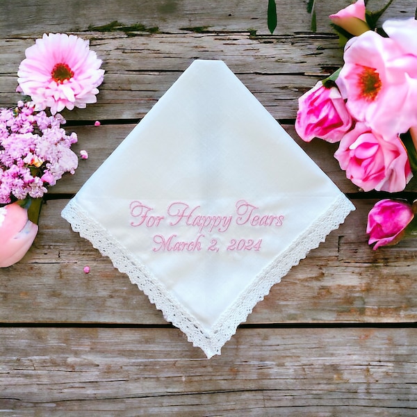 For Happy Tears - Custom Handkerchief - Bridal Handkerchief - Something Blue for Bride