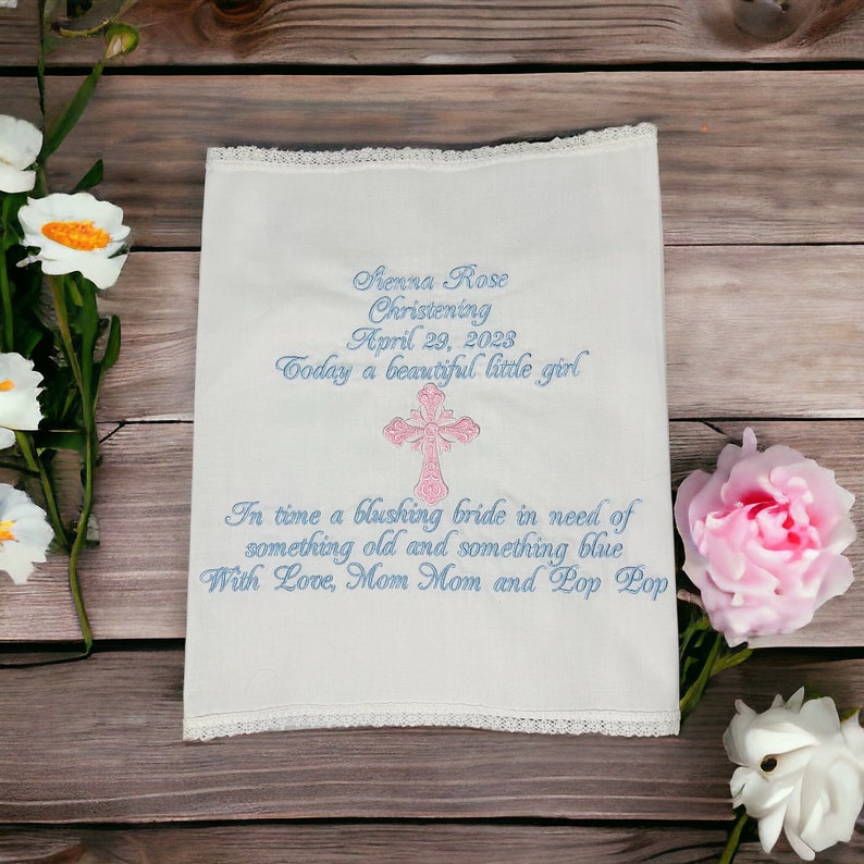 Baptism Gift Christening Gift Custom Handkerchief Lace Handkerchief image 1