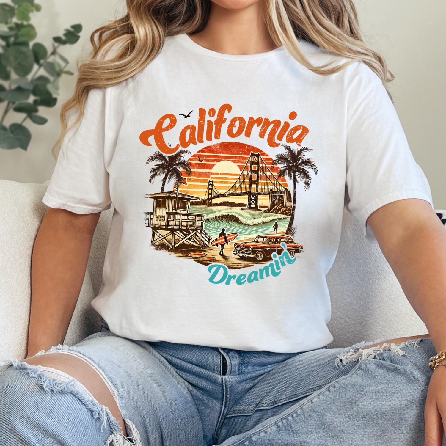 T-shirt California Dreamin' Sunset Beach – chemise vintage Golden State Vibes