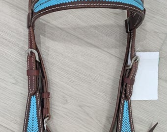 Bold Lines, Western Pride – leren hoofdstel met blauwe chevronsteek en diamanten frontriem