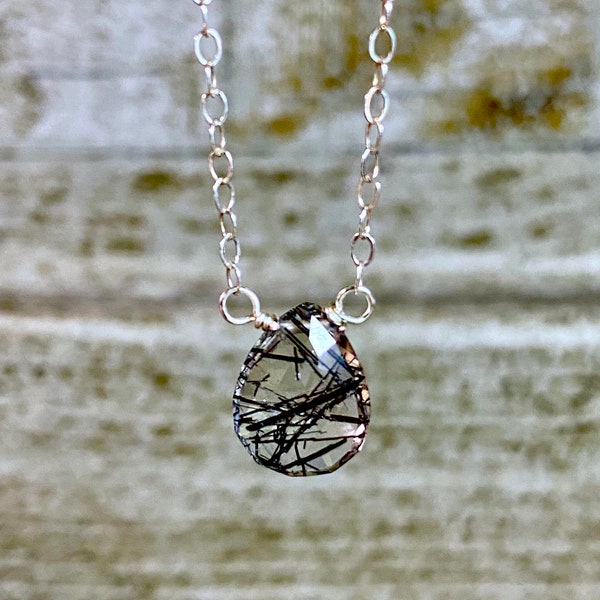 Black Rutilated Quartz Necklace Etsy
