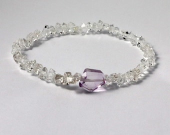 Sparkling Herkimer Diamond Quartz, Amethyst streat Bracelet