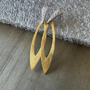 14k Yellow Brushed Gold over Sterling Silver CZ Earrings