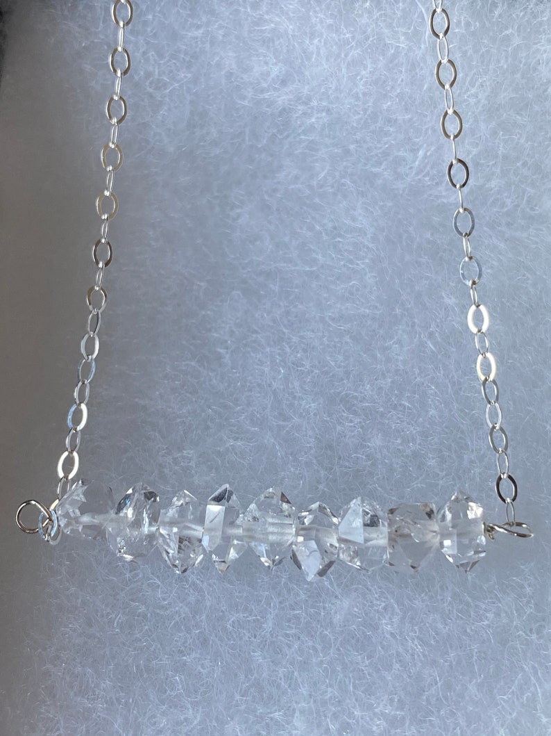 Sterling Silver Herkimer Diamond Quartz Bar Necklace