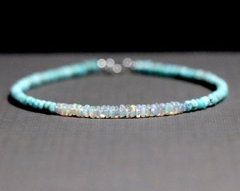 Turquoise, Ethiopian Opal Bracelet, Beaded Jewelry, Gemstone Stacking Bracelet, Jewelry, Jewellery