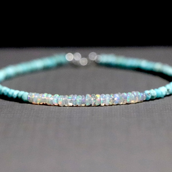 Natural Turquoise, Ethiopian Opal Bracelet, Beaded Jewelry, Gemstone Stacking Bracelet, Jewelry, Jewellery