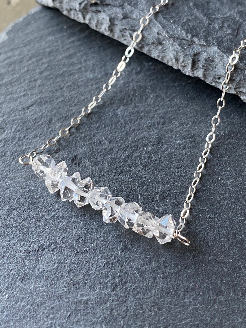 Sterling Silver Herkimer Diamond Quartz Bar Necklace