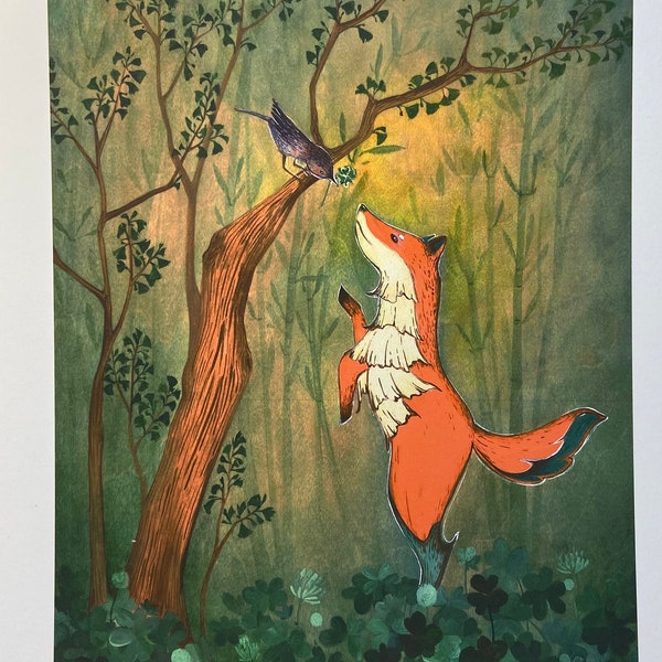 Two Friends ( fox and bird art print)